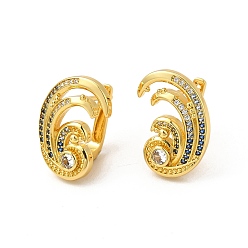 Real 18K Gold Plated Rack Plating Brass Micro Pave Cubic Zirconia Stud Earrings, Long-Lasting Plated Ear Earring for Women, Cadmium Free & Lead Free, Real 18K Gold Plated, 15x20.5mm, Pin: 0.8mm
