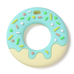 Aquamarine Donut Food Grade Eco-Friendly Silicone Focal Beads, Chewing Beads For Teethers, DIY Teether Beads, Aquamarine, 77x11mm, Hole: 5.5x10mm, Inner Diameter: 35mm