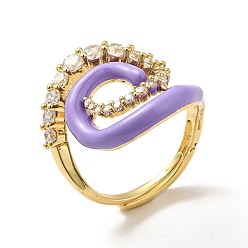 Púrpura Media Anillo ajustable de esmalte hamsa vortex con circonita cúbica transparente, joyas de latón chapado en oro real 18k para mujer, púrpura medio, tamaño de EE. UU. 6 1/2 (16.9 mm)