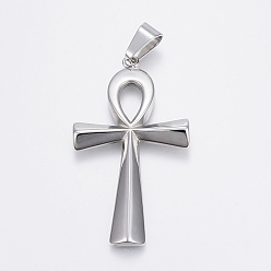 Stainless Steel Color 304 Stainless Steel Big Pendants, Ankh Cross, Easter, Stainless Steel Color, 64x36x4.5mm, Hole: 6.5mm