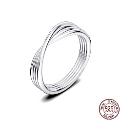 Real Platinum Plated Rhodium Plated 925 Sterling Silver Criss Cross Finger Ring, with S925 Stamp, Real Platinum Plated, US Size 6 1/2(16.9mm)