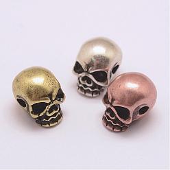 Mixed Color Brass Beads, Long-Lasting Plated, Cadmium Free & Nickel Free & Lead Free, Skull, Mixed Color, 10x8x10mm, Hole: 2mm