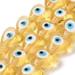 Kaki Clair Cardiaques mauvais œil brins de perles au chalumeau, kaki clair, 13~15x15x9mm, Trou: 2mm, Environ 24 pcs/chapelet, 11.4 pouce
