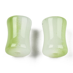 Vert Clair Perles de verre peintes par pulvérisation transparent, baton de bambou, vert clair, 12x8mm, Trou: 1.6mm
