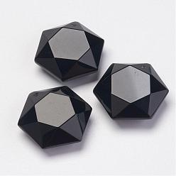 Obsidian Natural Obsidian Pendants, Hexagon, 28~29x25x9~10mm, Hole: 1.5mm