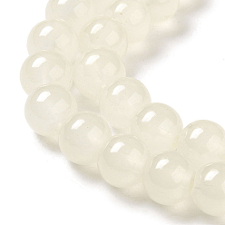 Blanc Cuisson imitation peinte jade verre brins de perles rondes, blanc, 8.5~9mm, Trou: 1.5mm, Environ 105 pcs/chapelet, 31.8 pouce