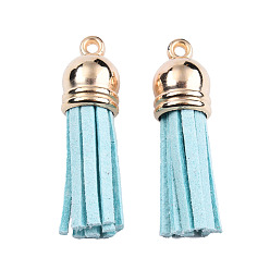 Pale Turquoise Faux Suede Tassel Pendant Decorations, with CCB Plastic Cord Ends, Light Gold, Pale Turquoise, 33~35x10mm, Hole: 2.5mm