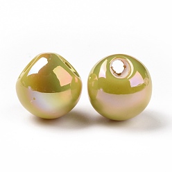 Jaune Abs perles en plastique, perles percées, de couleur plaquée ab , larme, jaune, 20x20x19~19.5mm, Trou: 5mm