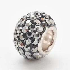 566_Jet D'hématite  Perles européennes de cristal autrichien, Perles avec un grand trou   , 925 noyau en argent sterling, rondelle, 566 _jet hématite, 11~12x7.5mm, Trou: 4.5mm