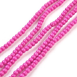 Fuchsia Synthetic Turquoise Beads Strands, Dyed, Round, Fuchsia, 4mm, Hole: 1mm, about 110pcs/strand, 15.6 inch