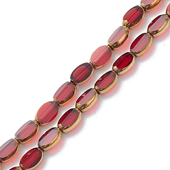 Red Electroplate Transparent Glass Beads Strands, Gold Plating, Oval, Red, 7x4x3mm, Hole: 1mm, about 50pcs/strand, 13.31''(33.8cm)