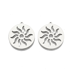 Stainless Steel Color 201 Stainless Steel Pendants, Flat Round with Sun, Stainless Steel Color, 27x25x1.5mm, Hole: 1.4mm