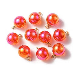 Red 10Pcs UV Plating Acrylic Pendants, with Light Gold Tone Brass Findings, Round Charm, Red, 13.5x9.5mm, Hole: 1.6mm