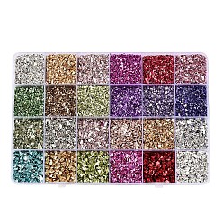 Color mezclado 24 perlas de virutas de vidrio electrochapado de rejilla, accesorios de la decoración del arte del clavo, ningún agujero, color mezclado, 2~10.5x1~5.5x0.5~4 mm