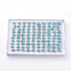 Turquesa Sintético Anillos de turquesa sintéticos, con fornituras de aleación, tamaño mezclado, forma mixta, Platino, 16~20 mm, 100 unidades / caja