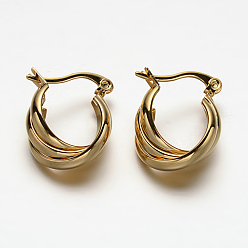 Golden Oval 304 Stainless Steel Triple Hoop Earrings, Hypoallergenic Earrings, Golden, 19x15x8mm, Pin: 1x0.5mm