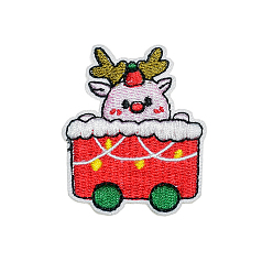 Car Christmas Theme Computerized Embroidery Cloth Self Adhesive Patches, Stick On Patch, Costume Accessories, Appliques, Car, 51x42mm