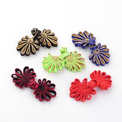 Couleur Mélangete Ensembles de boutons de noeuds chinois à la main, Bouton de polyester, fleur, couleur mixte, 68~88x31~34x6~7mm