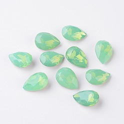 Palace Green Opal Faceted Teardrop K9 Glass Rhinestone Cabochons, Grade A, Pointed Back & Back Plated, Palace Green Opal, 18x13x6mm