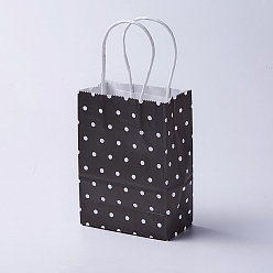 Black kraft Paper Bags, with Handles, Gift Bags, Shopping Bags, Rectangle, Polka Dot Pattern, Black, 15x11x6cm