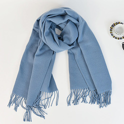 Стально-синий Женский длинный клетчатый шарф из полиэстера с имитацией кашемира и кисточками, зима/осень теплые большие мягкие шали в шотландскую клетку, стальной синий, 2000x650 мм