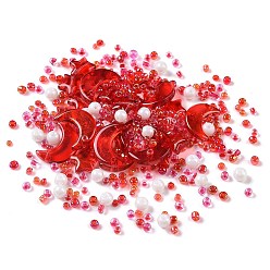Rouge Kit de recherche de fabrication de bijoux de bricolage, verre et perles de rocaille, rond & étoile & lune, rouge, 2~16x2~12x3~7mm, Trou: 0.8~1.2mm