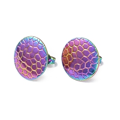 Rainbow Color Ion Plating(IP) 304 Stainless Steel Textured Flat Round Stud Earrings for Women, Rainbow Color, 15mm, Pin: 0.8mm