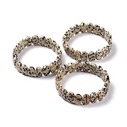Dálmata del Jaspe Pulsera elástica con cuentas ovaladas de jaspe dálmata natural, joyas de piedras preciosas para mujeres, diámetro interior: 2-1/8 pulgada (5.4~5.5 cm)