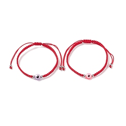 Couleur Mélangete Bracelet de perles tressées en résine mauvais œil, bracelet réglable rouge pour femme, couleur mixte, diamètre intérieur: 2~3-1/2 pouce (5.2~8.75 cm)