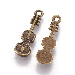 Antique Bronze Tibetan Style Alloy Violin Pendants, Cadmium Free & Nickel Free & Lead Free, Antique Bronze, 25x7.5x2mm, Hole: 2mm