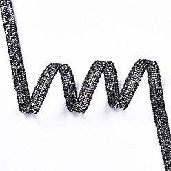 Black Glitter Metallic Ribbon, Sparkle Ribbon, with Silver and Golden Metallic Cords, Valentine's Day Gifts Boxes Packages, Black, 1/4 inch(5mm), about 300yards/roll(274.32m/roll)