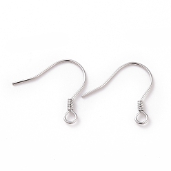Platinum Rhodium Plated 925 Sterling Silver Earring Hooks, with Horizontal Loops, Platinum, 15.5x15.4mm, 22 Gauge(0.6mm), Hole: 1.5mm