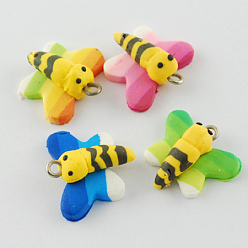 Mixed Color Handmade Polymer Clay Pendants, Bees, Mixed Color, 21x20x8mm, Hole: 2mm