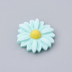 Pale Turquoise Resin Cabochons, Flower/Daisy, Pale Turquoise, 23x22x7mm