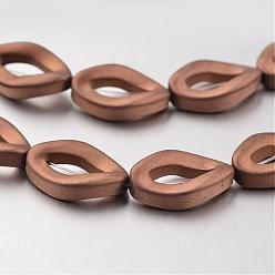 Copper Plated Electroplate Non-magnetic Synthetic Hematite Bead Strands, Frosted, Copper Plated, 16x10x4mm, Hole: 1mm, about 26pcs/strand, 15.7 inch