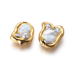 Doré  Perles de culture d'eau douce de perles baroques naturelles, avec les accessoires en laiton, nuggets, blanc, or, 17.5~23.5x16~22x8~9mm, Trou: 0.7mm