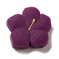 Purple Cherry Blossom Silicone Focal Beads, DIY Nursing Necklaces Making, Purple, 28x29x9.5mm, Hole: 2mm