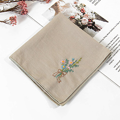 Flower DIY Handkerchief Embroidery Kit, Including Embroidery Needles & Thread, Cotton Fabric, Flower Pattern, 70x36mm