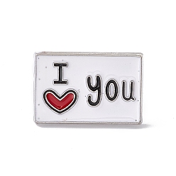 Rectangle Valentine's Day Theme Enamel Pin, Word I Love You Alloy Brooch for Backpack Clothes, Platinum, Rectangle Pattern, 16x25x2mm