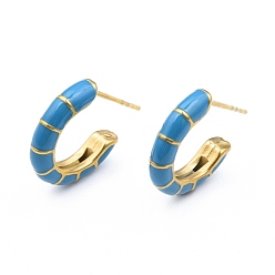Темно-Голубой Серьги-гвоздики с эмалью, позолоченные 304 серьги-кольца из нержавеющей стали для женщин, с уха орехов, глубокое синее небо, 18x16x3.5 мм, штифты : 0.8 мм