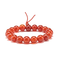 Красный Агат Натуральный сердолик круглые бусины эластичный браслет, браслет из бисера из калебаса мала для женщин, внутренний диаметр: 2-1/8 дюйм (5.4 см)