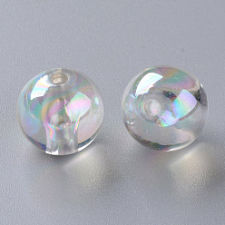 Clair AB Perles acryliques transparentes, de couleur plaquée ab , ronde, clair ab, 16x15mm, Trou: 2.8mm, environ220 pcs / 500 g