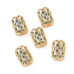 Dodger Blue Eco-friendly Brass Micro Pave Cubic Zirconia Multi-strand Links, Rack Plating, Cadmium Free & Lead Free, Rectangle Octagon, Golden, Dodger Blue, 14x10x5mm, Hole: 1.4mm