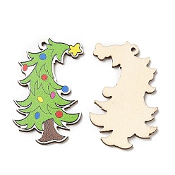 Зеленый лайм Большие деревянные подвески с рождественским принтом на одно лицо, елочные прелести, зеленый лайм, 55x40x2.5 мм, отверстие : 2 мм
