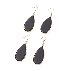 Obsidian Natural Obsidian Teardrop Dangle Earrings, Golden Tone Brass Jewelry for Women, Cadmium Free & Lead Free, 60mm, Pin: 0.6mm