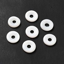 Blanc Perles de coquillages naturels d'eau douce, disque de donut / pi, blanc, 10x2mm, Trou: 3mm