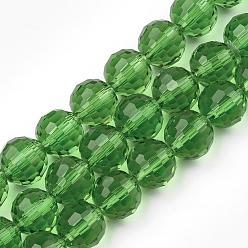 Spring Green Transparent Glass Bead Strands, Faceted(96 Facets), Round, Spring Green, 6mm, Hole: 1mm, about 72pcs/strand, 15 inch