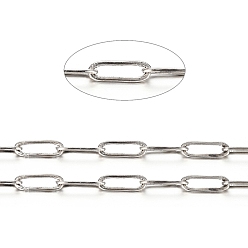 Platinum Brass Paperclip Chains, Flat Oval, Drawn Elongated Cable Chains, Soldered, with Spool, Cadmium Free & Nickel Free & Lead Free, Platinum, 7.6x2.6x0.5mm, about 301.83 Feet(92m)/roll