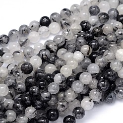 Quartz Rutilated Ronde naturelle de quartz rutile perles brins, 8mm, Trou: 1mm, Environ 49 pcs/chapelet, 15.3 pouce