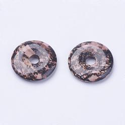 Rhodonite Natural Rhodonite Pendants, Donut/Pi Disc, Donut Width: 11~12mm, 28~30x5~6mm, Hole: 6mm